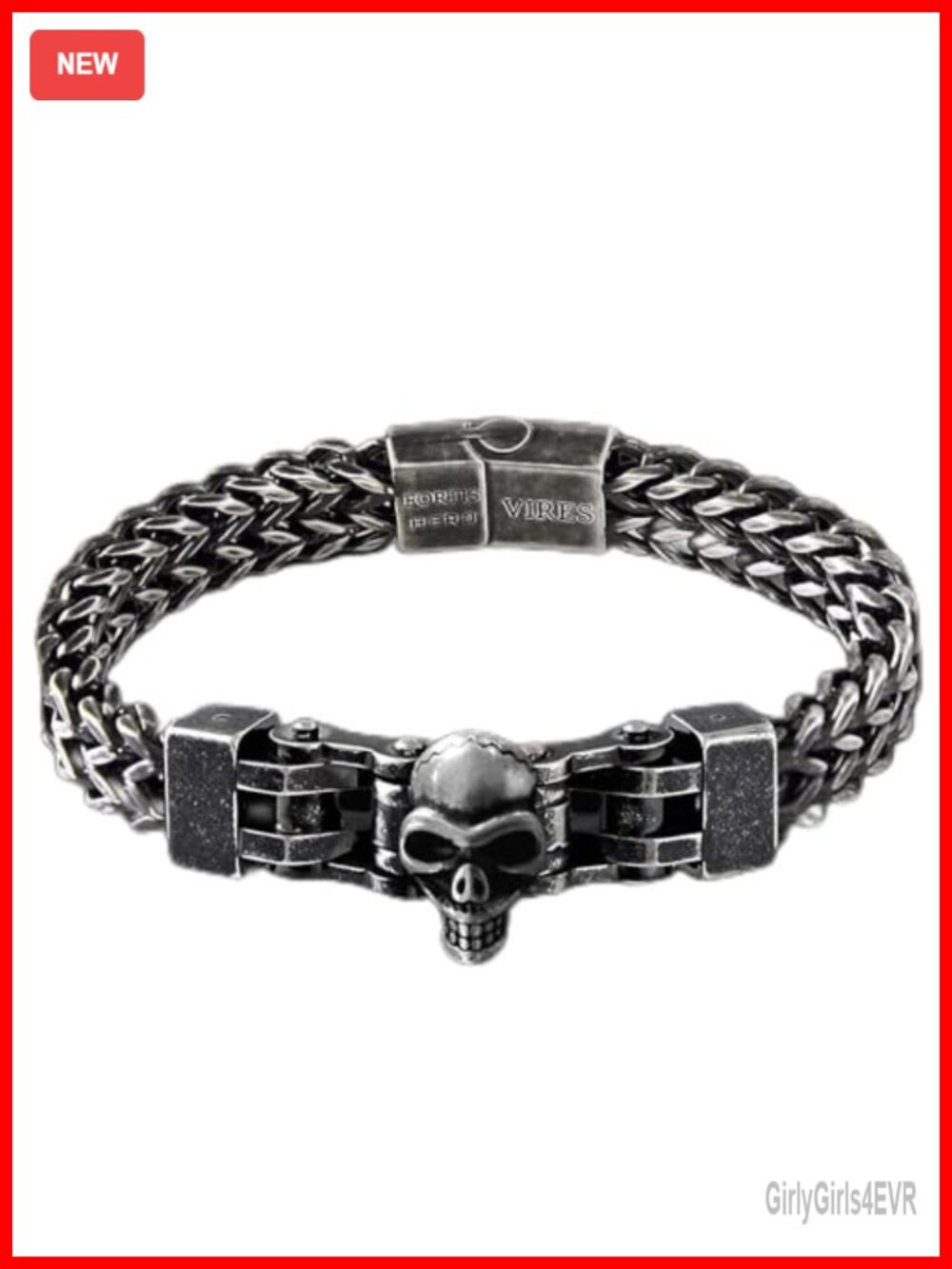 Stainless Steel Skull Bracelet Men Antiqued Silver Finish Engraved Cuff